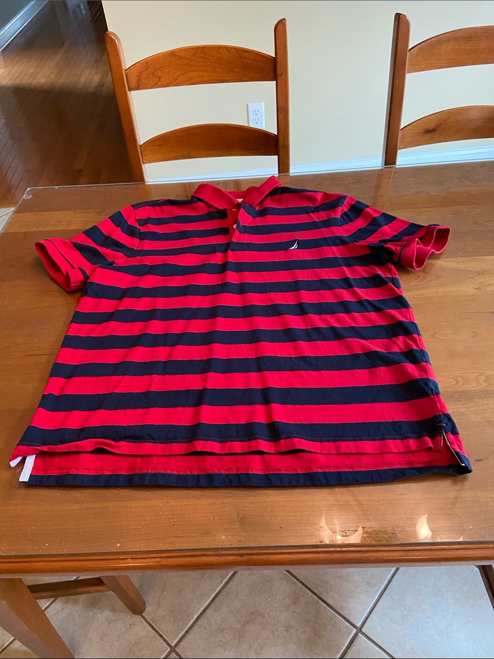 Nautica Red and Navy Striped Polo Shirt for Men. 100% Cotton.